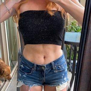 Black Shimmery Bandeau Tube Crop Top size S